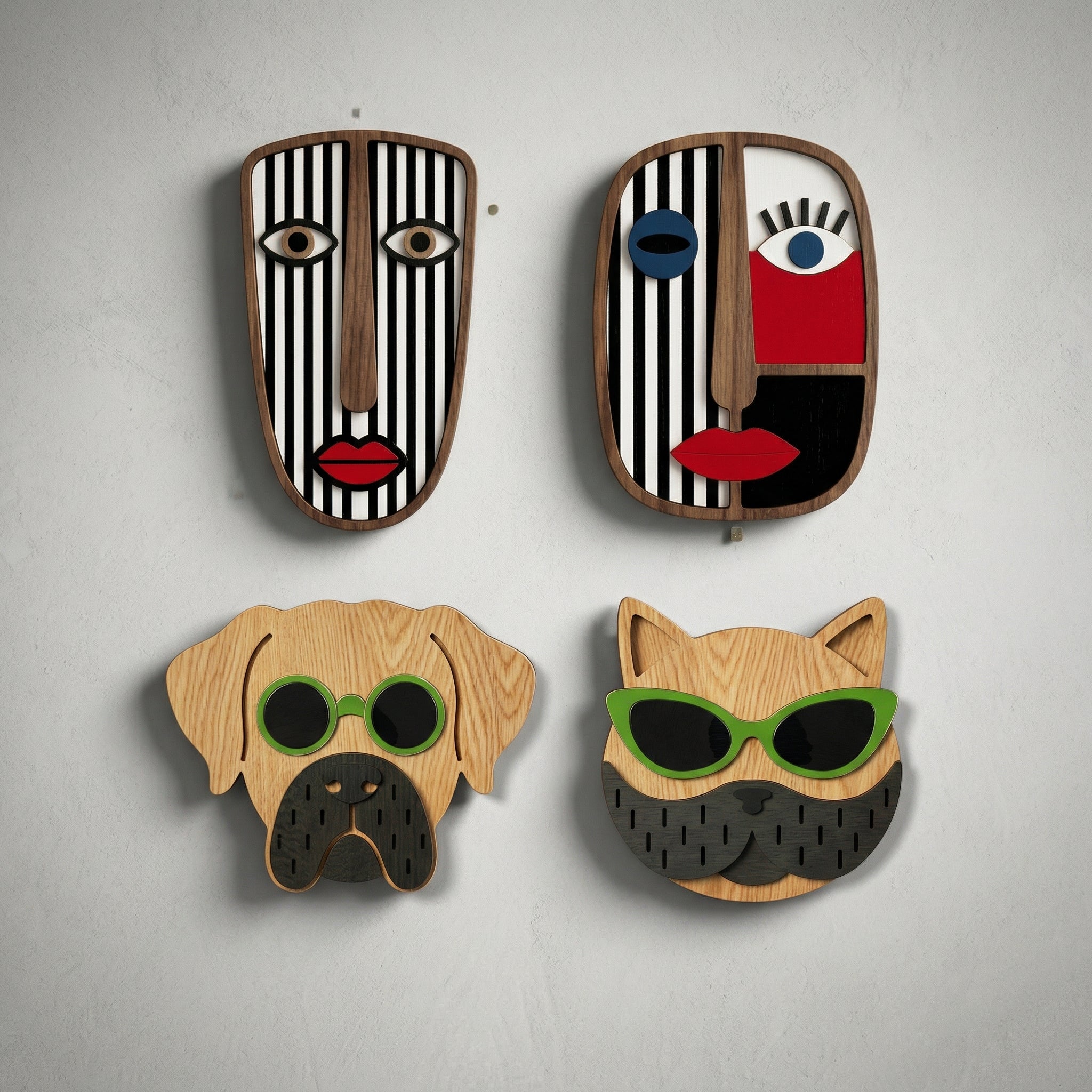 The Neo-Tribal Masks Set – 3D Wooden Wall Art Set | Masqez