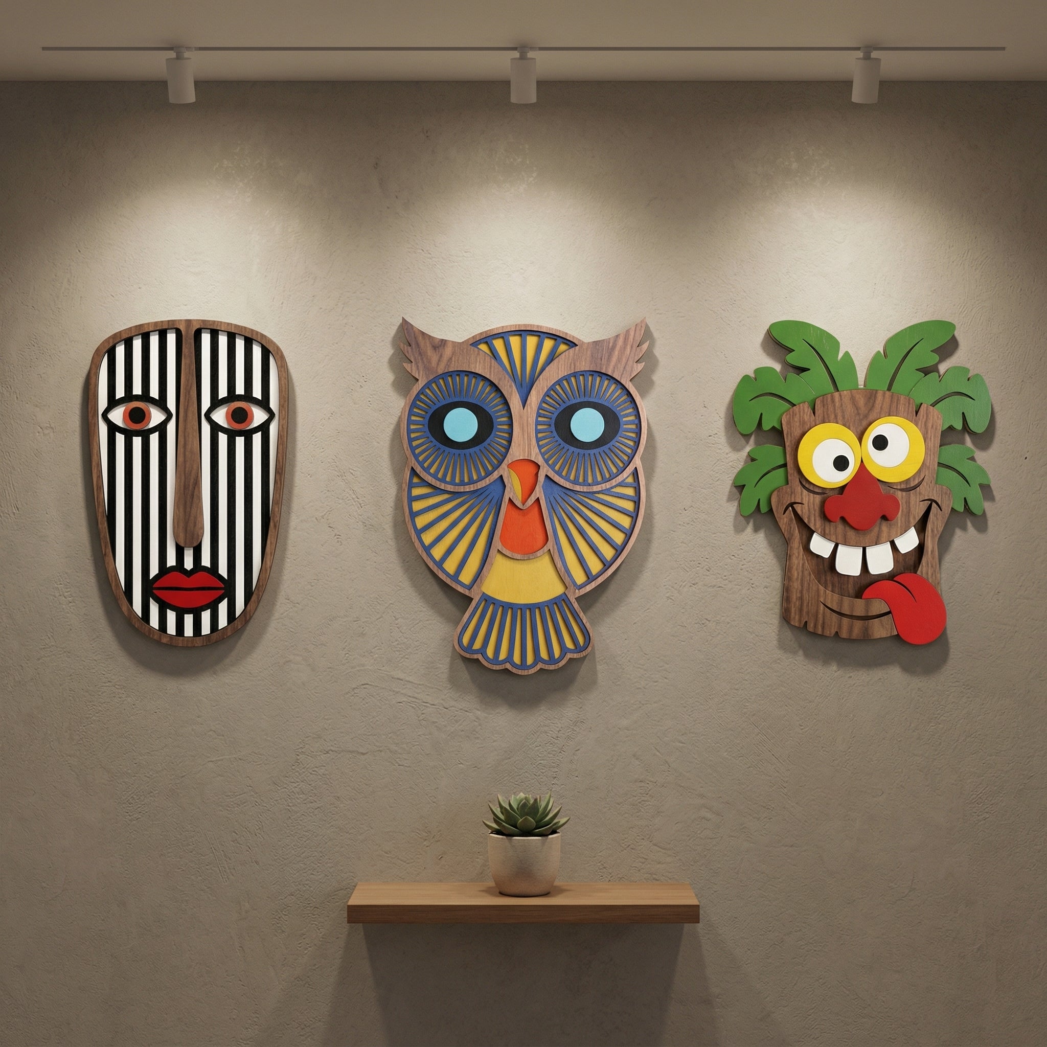 The Mystic Jungle Trio Set - 3d  Wooden wall decor