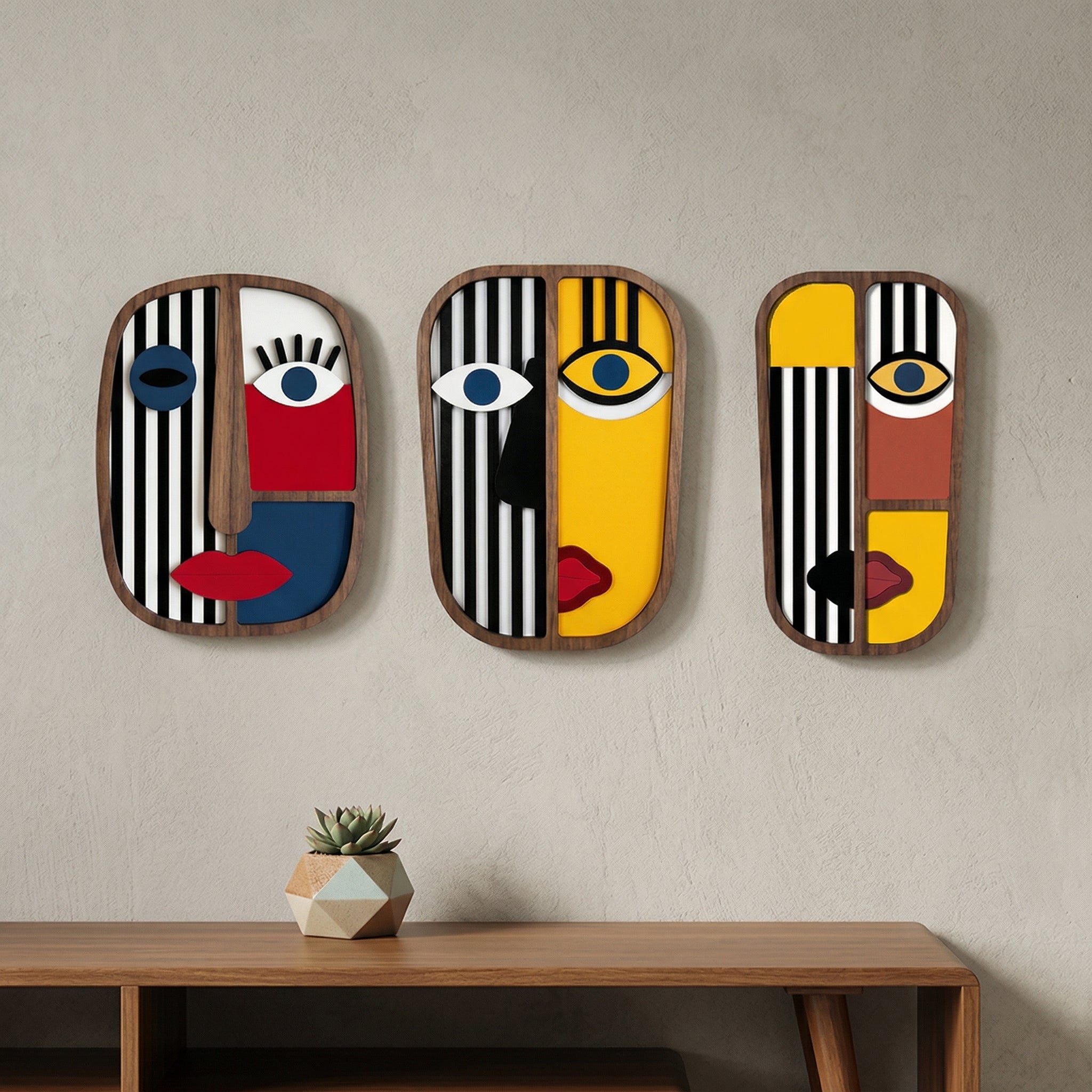The Linear Cubism Trio Set - 3d  Wooden wall decor