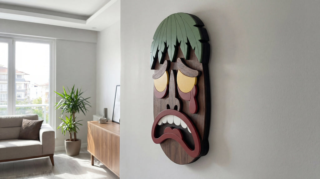 The Crying King Mask – Handmade 3D Wooden Wall Decor | Masqez