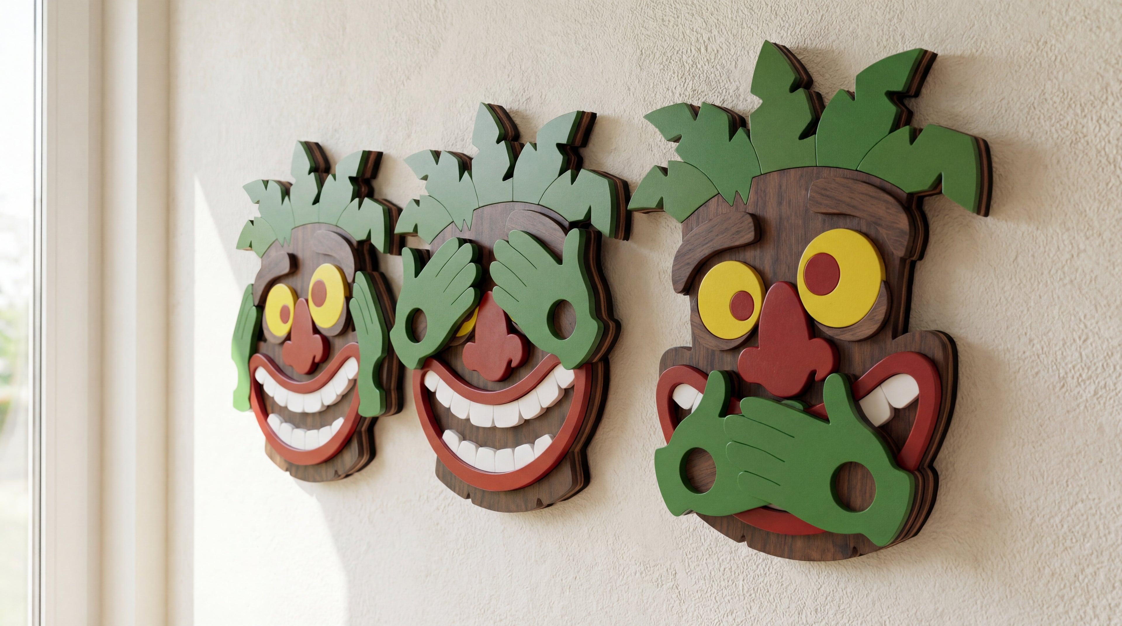 Trinity of Silence – 3D Wooden Wall Art Set (See • Hear • Speak)