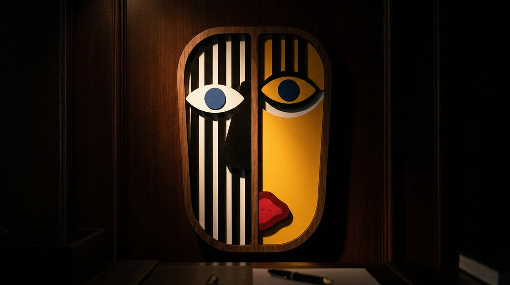 The Balance Split Mask – Handmade 3D Wooden Wall Decor | Masqez