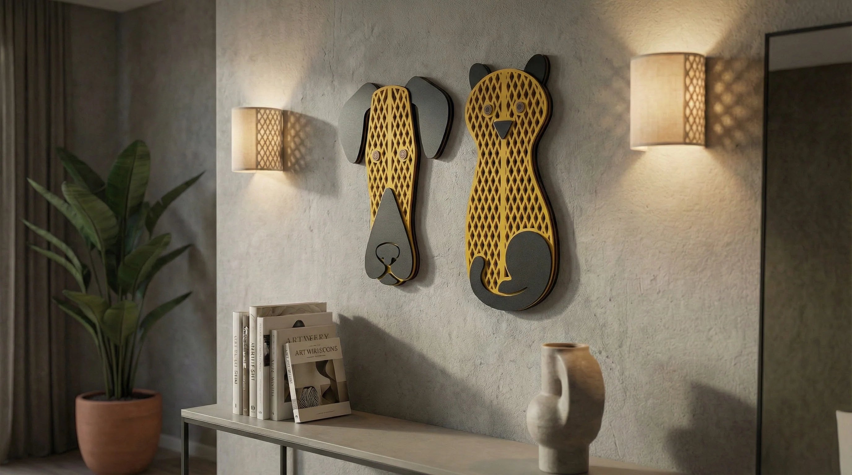 Golden Grid Cat Masks set - 3d  Wooden wall decor