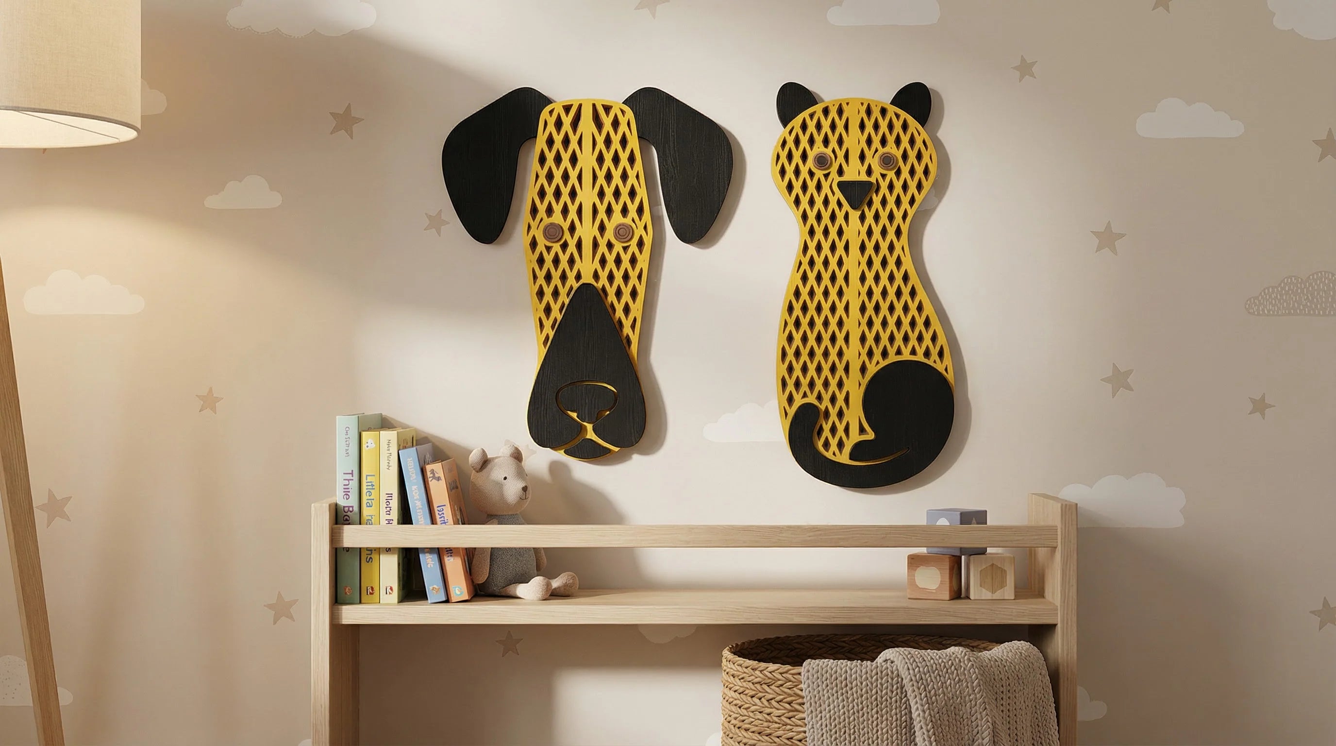 Golden Grid Cat Masks set - 3d  Wooden wall decor