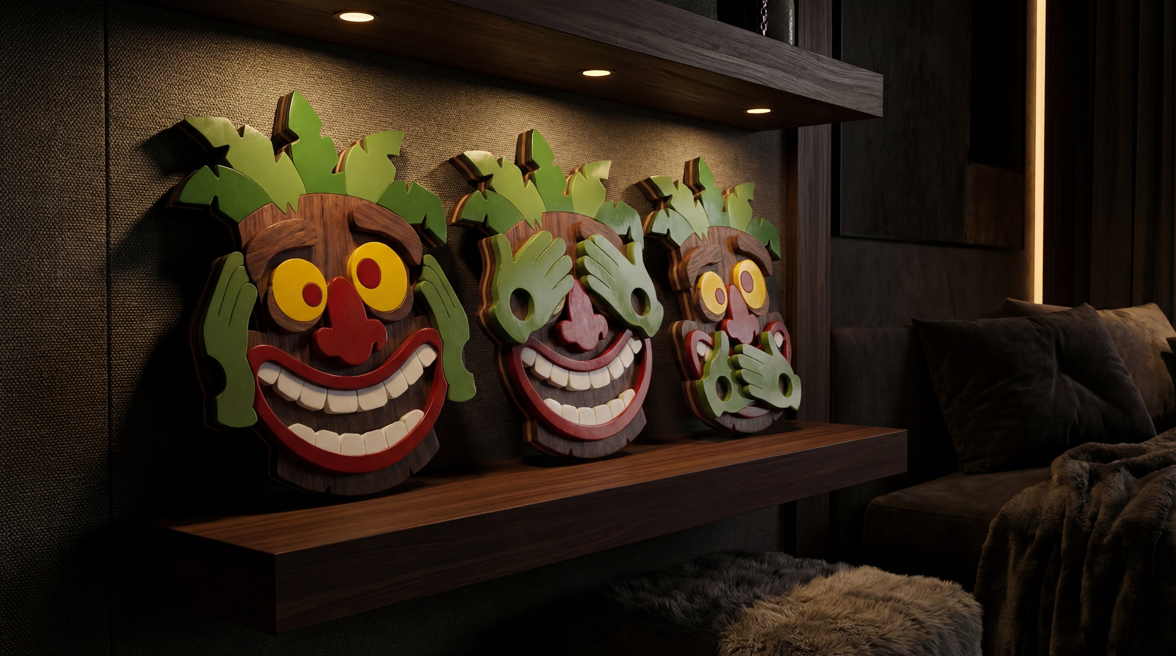 Trinity of Silence – 3D Wooden Wall Art Set (See • Hear • Speak)