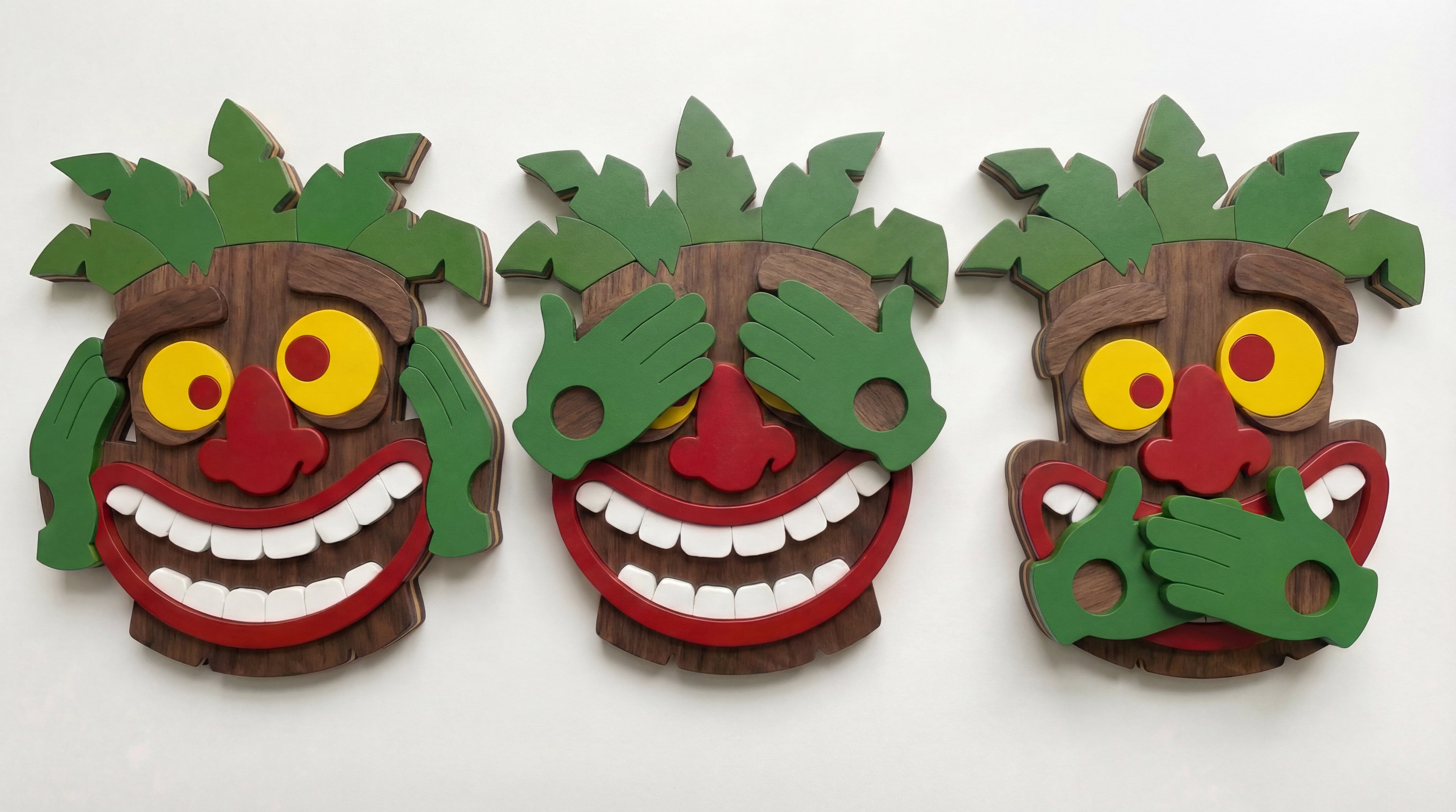 Trinity of Silence – 3D Wooden Wall Art Set (See • Hear • Speak)