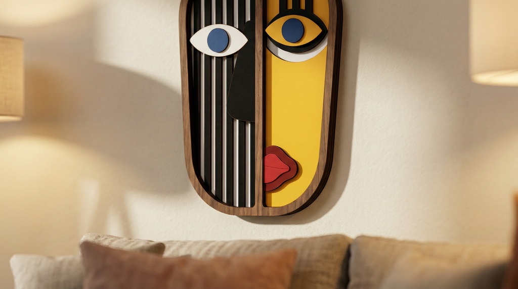 The Balance Split Mask – Handmade 3D Wooden Wall Decor | Masqez