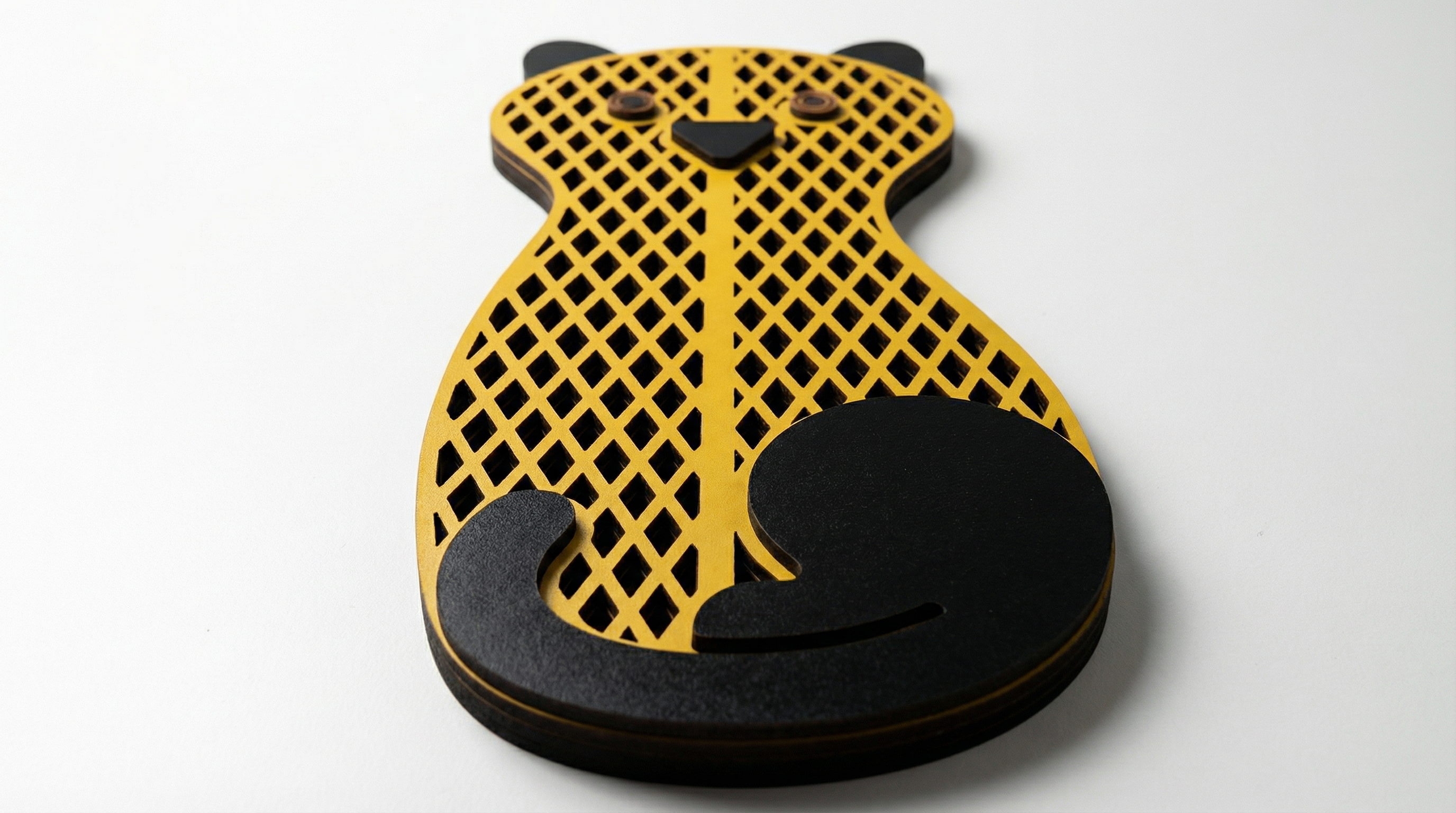 Golden Grid Cat Mask - Wooden wall decor