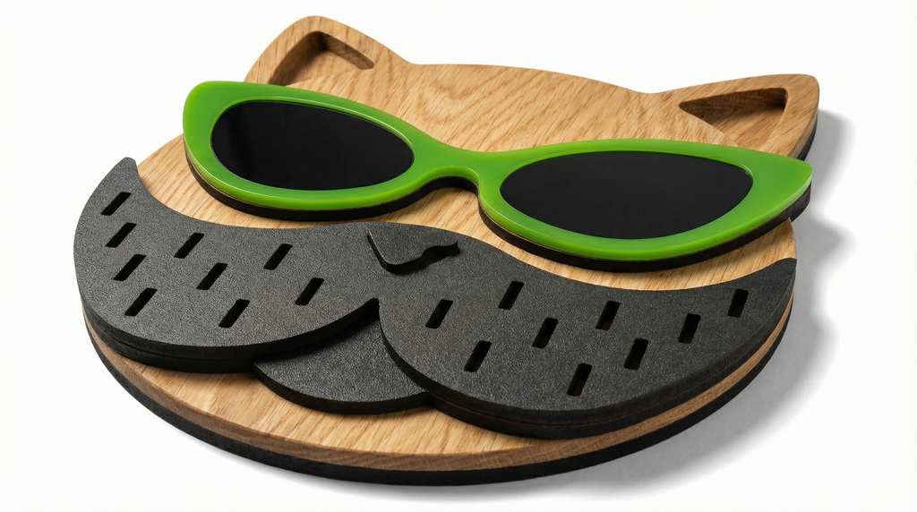 Lime Lens Cat Wall Mask – Handmade 3D Wooden Wall Decor | Masqez