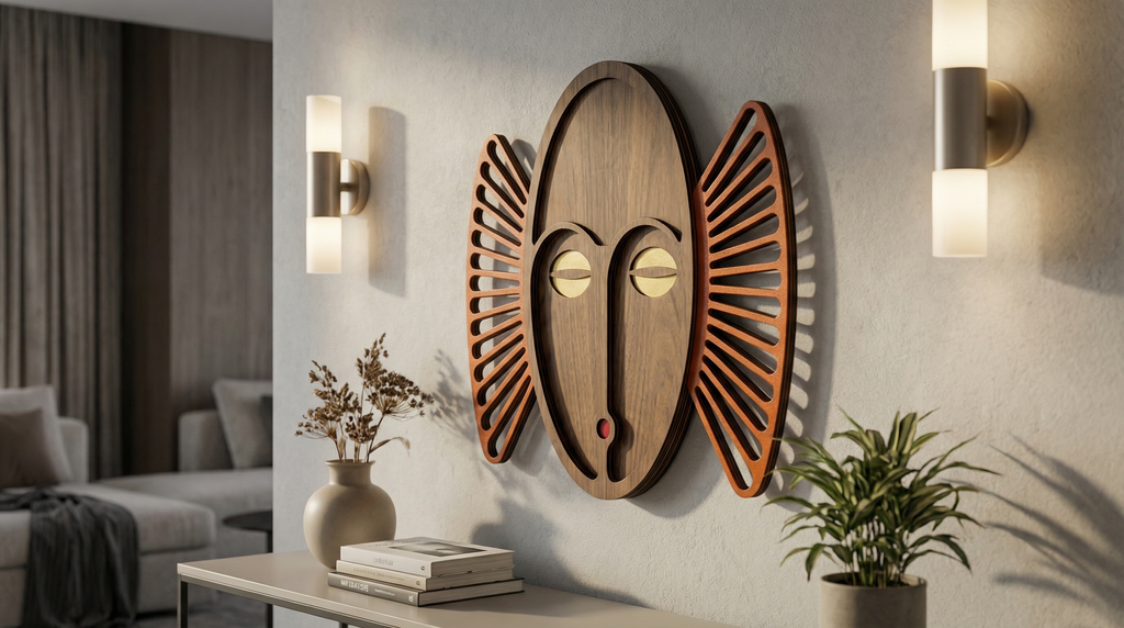 Sunburst Tribal Face Mask – Handmade 3D Wooden Wall Decor | Masqez