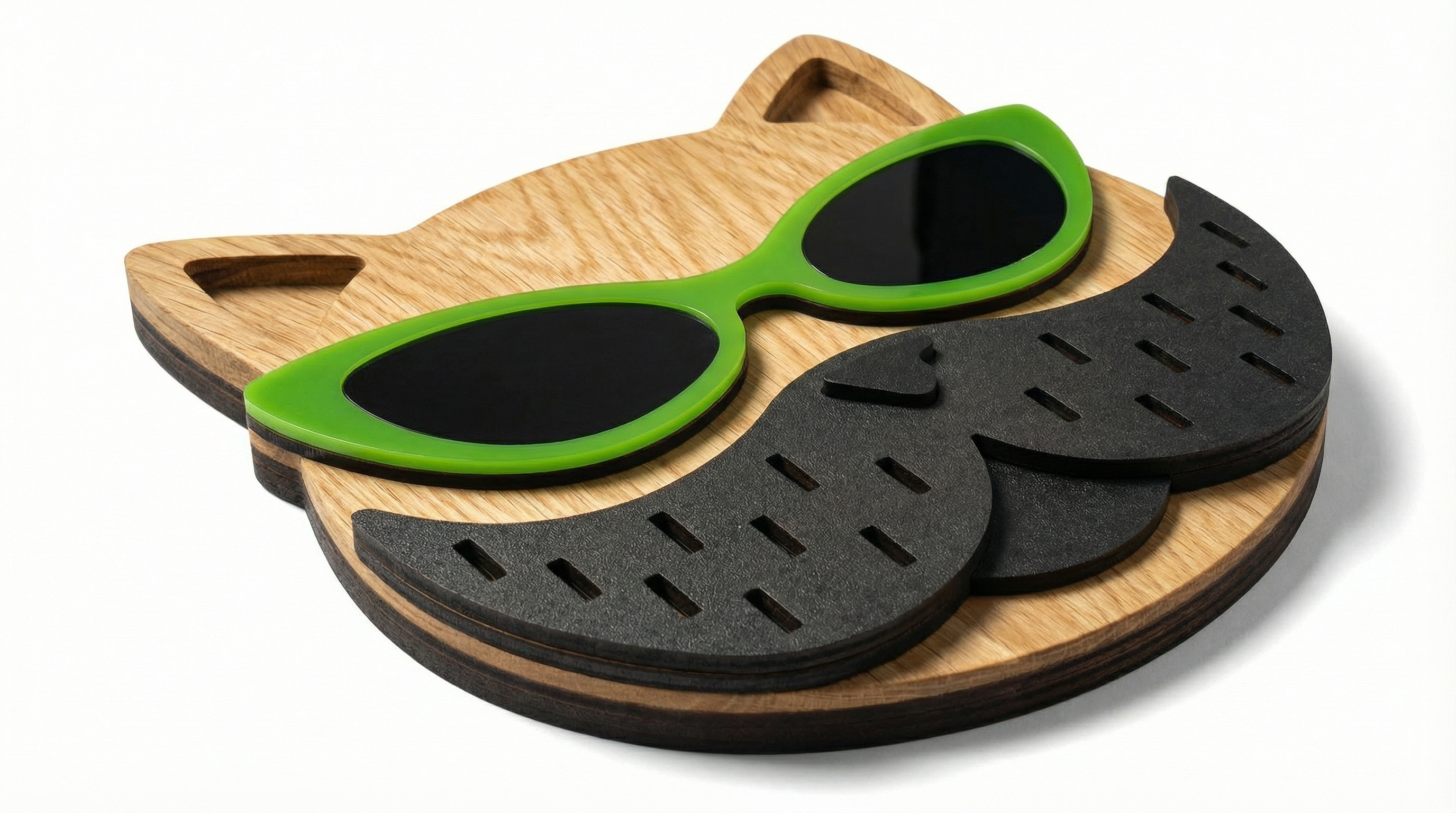 Lime Lens Cat Wall Mask – Handmade 3D Wooden Wall Decor | Masqez