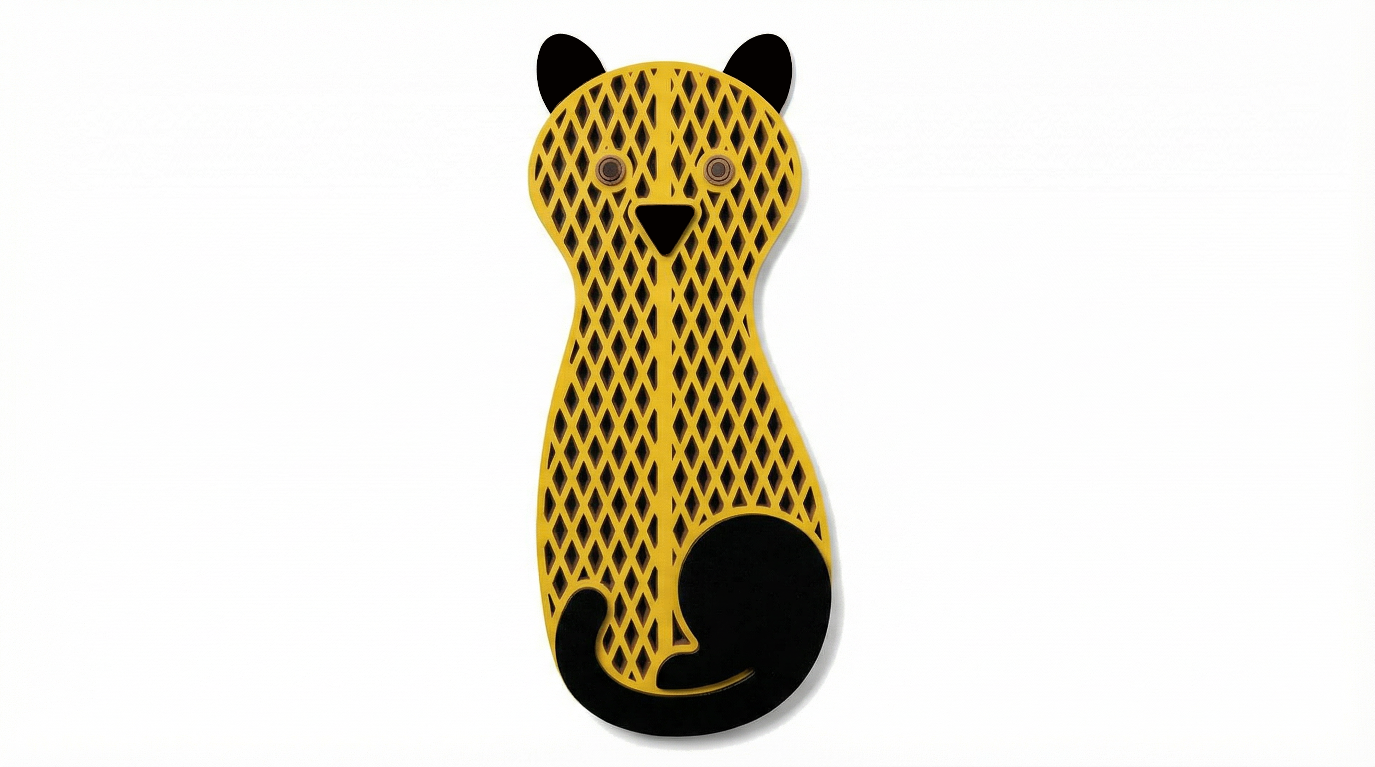 Golden Grid Cat Mask - Wooden wall decor
